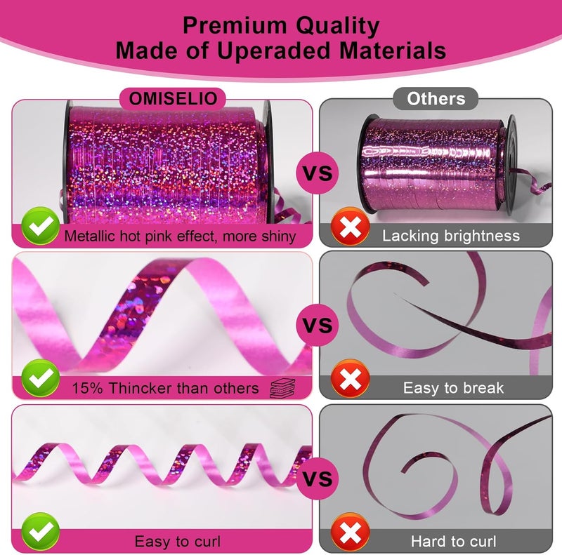 OMISELIO Pink Ribbon, 500 Yard Hot Pink Curling Ribbon, Rose Red Ribbon, Shiny Metallic Curling Ribbon for Gift Wrapping, Balloon Ribbon, Balloon String, Curly Ribbon for Baby Shower, Birthday Party - Image 4
